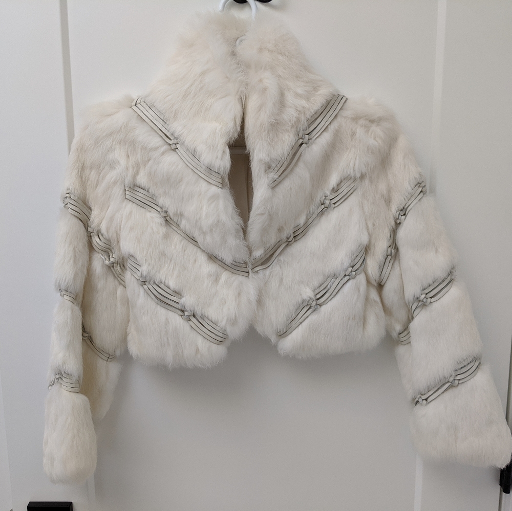 Bebe Rabbit Fur and Leather Crop Jacket